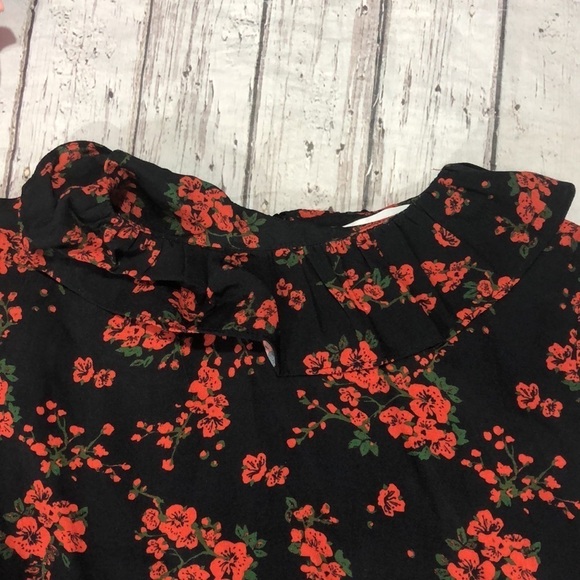 Zara Floral Red Poppy Ruffle Mini Chiffon Dress - Picture 13 of 14